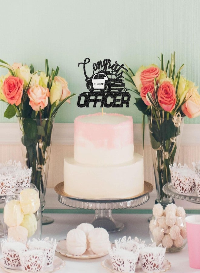 INNORU Congrats Officer Cake Topper, Future Police Officer Cake Decor Police College School Grad 2025 Police Academy Graduation Party Supplies Black Glitter - Image 4