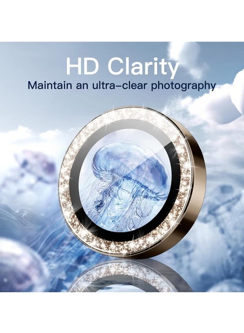 TIGER Camera Lens Protector for iPhone 16 Pro (6.3") & iPhone 16 Pro Max (6.9") – Bling Glitter Metal Ring in Desert Titanium, Individual 9H Tempered Glass Lens Covers, HD Clear, Anti-Scratch, Anti-Fingerprint, Easy Installation, 1 Set - Image 4