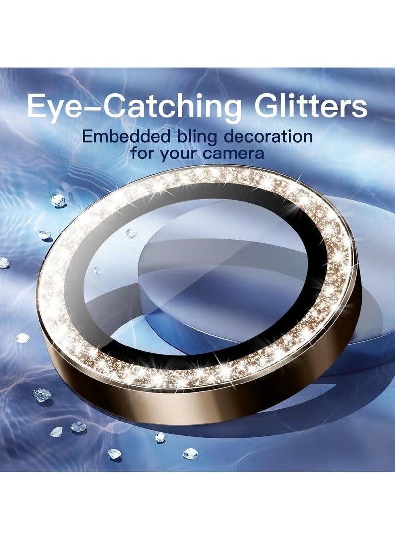 TIGER Camera Lens Protector for iPhone 16 Pro (6.3") & iPhone 16 Pro Max (6.9") – Bling Glitter Metal Ring in Desert Titanium, Individual 9H Tempered Glass Lens Covers, HD Clear, Anti-Scratch, Anti-Fingerprint, Easy Installation, 1 Set - Image 3