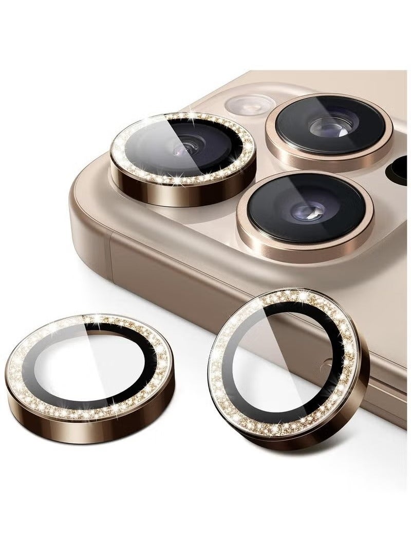 TIGER Camera Lens Protector for iPhone 16 Pro (6.3") & iPhone 16 Pro Max (6.9") – Bling Glitter Metal Ring in Desert Titanium, Individual 9H Tempered Glass Lens Covers, HD Clear, Anti-Scratch, Anti-Fingerprint, Easy Installation, 1 Set - Image 1