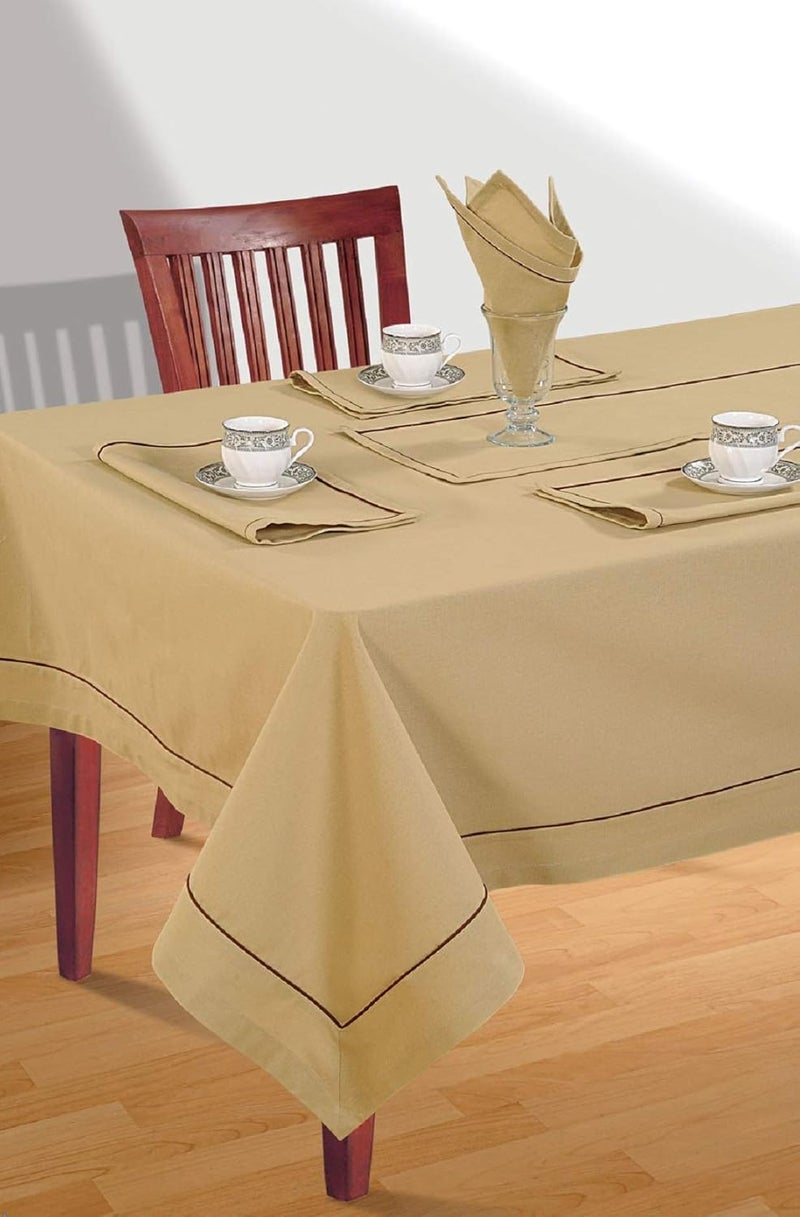 Swayam Swayam Multipurpose Cotton (274 cm x 150 cm) Table Cover/Cloth for 8 Seater Dining Table (Set 1) - 200TC, Color-Fast, Machine Washable, Beige - Image 1