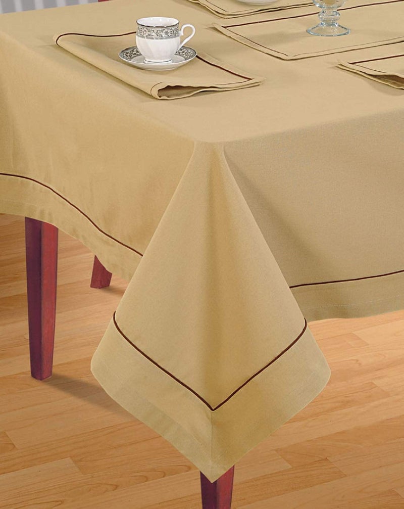 Swayam Swayam Multipurpose Cotton (274 cm x 150 cm) Table Cover/Cloth for 8 Seater Dining Table (Set 1) - 200TC, Color-Fast, Machine Washable, Beige - Image 2