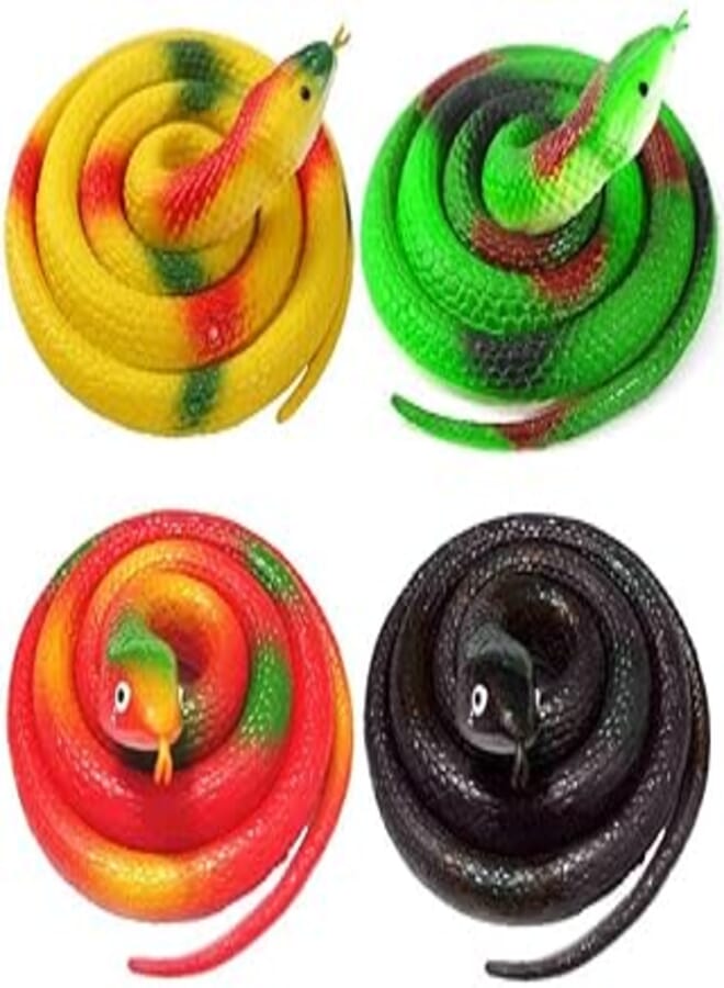 Hsxfl Rubber Snakes to Keep Birds Away, 4 Pieces 27.5 Inch Realistic Rubber Snakes, Plastic Fake Snakes Toy Snake for Garden Props to Scare Birds, Squirrels, Mice, Pranks