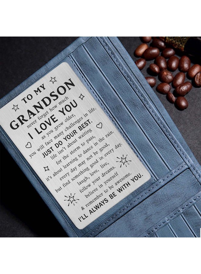 TANWIH Grandson Encouragement Greeting Card, Grandson Gradutaion Cards, Christmas Gifts, Metal Engraved Card - I'll Always Be with You - Image 3