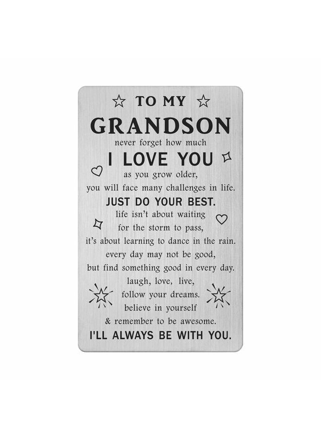 TANWIH Grandson Encouragement Greeting Card, Grandson Gradutaion Cards, Christmas Gifts, Metal Engraved Card - I'll Always Be with You - Image 1