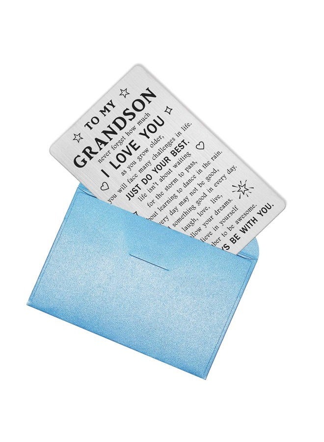 TANWIH Grandson Encouragement Greeting Card, Grandson Gradutaion Cards, Christmas Gifts, Metal Engraved Card - I'll Always Be with You - Image 4