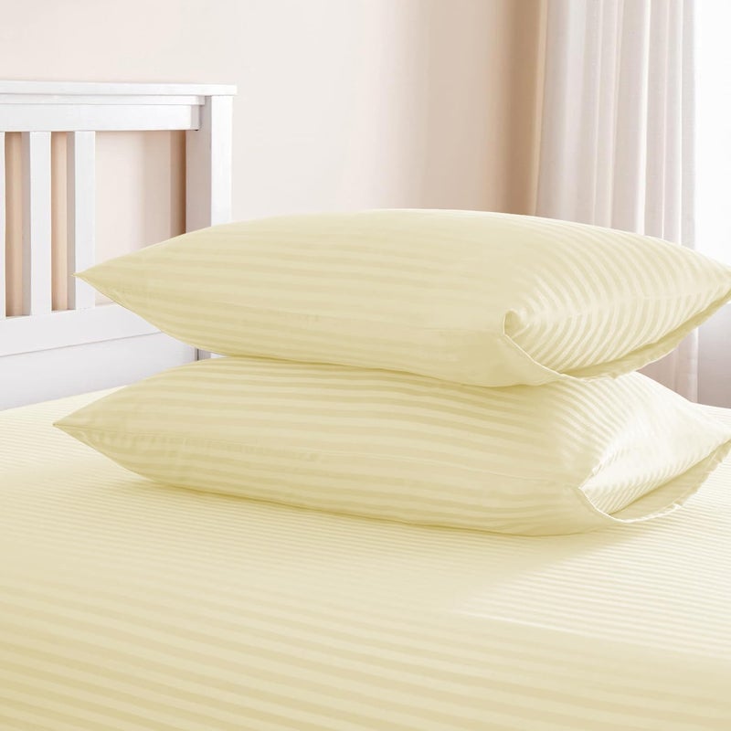 sleep well Microfiber Stripe Fitted Sheet with 2 Pillowcase Set - 150x200+17cm (Cream) - Image 5