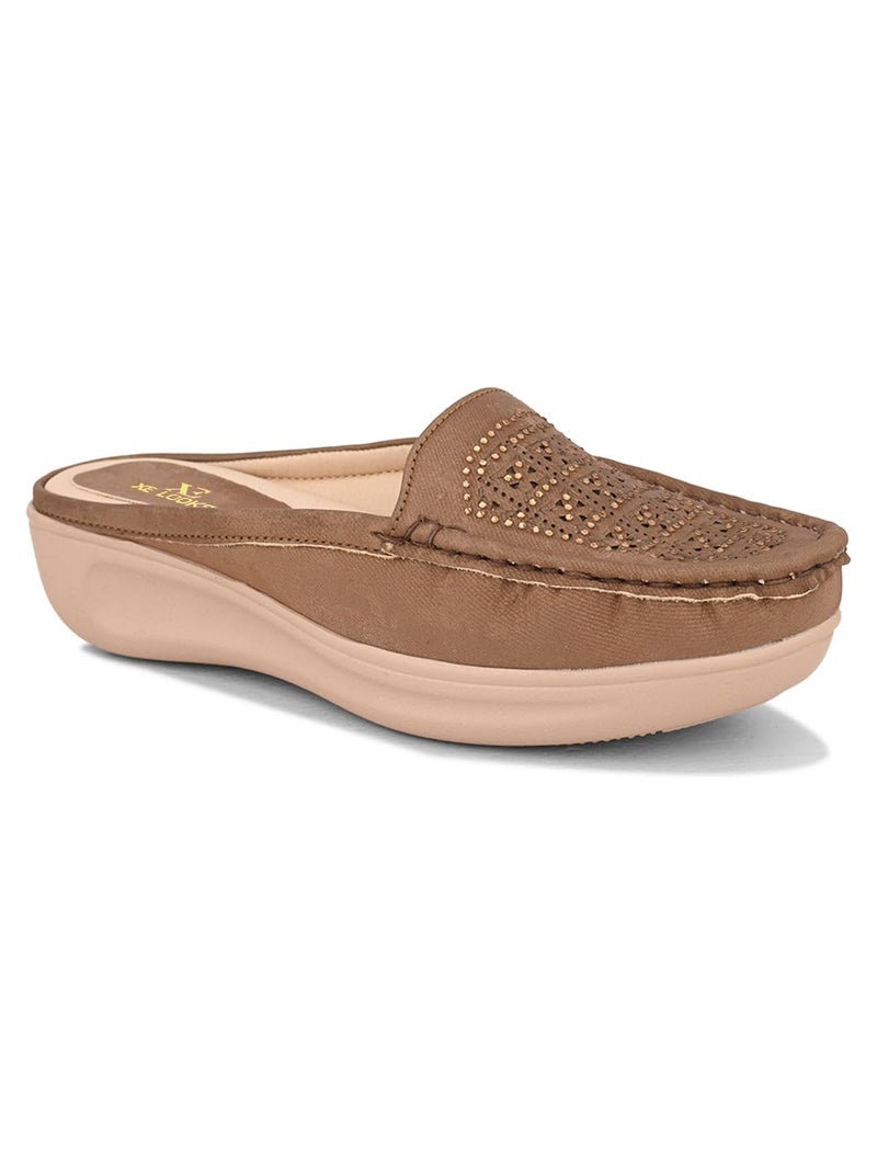 XE Looks Fashionable Women's Flat Mules – Tan Embellished Slip-On Mules with Stylish & Comfortable Cushioning and Non-Slip Sole for Girls & Womens UK-5 - Image 5