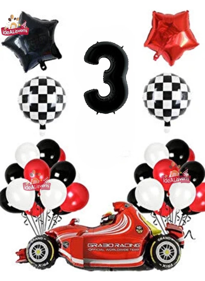 Store Formula Race Car 3 Year Old Black Red White Concept Birthday Party Set 