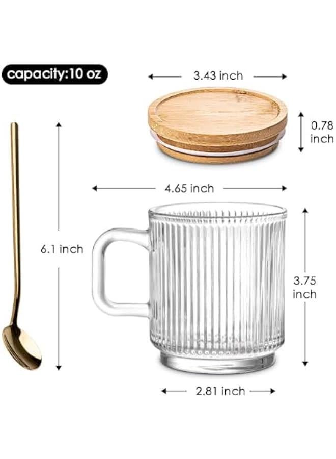 ميكسد TRASSLE Glass Coffee Mugs, Espresso Cups Set of 2 for Coffee Bar Accessories, Clear Coffee Mug, 330ML Glass Coffee Cups with Lids and Spoon, Cute Ribbed Glassware Set for Latte, Cappuccino - Image 5