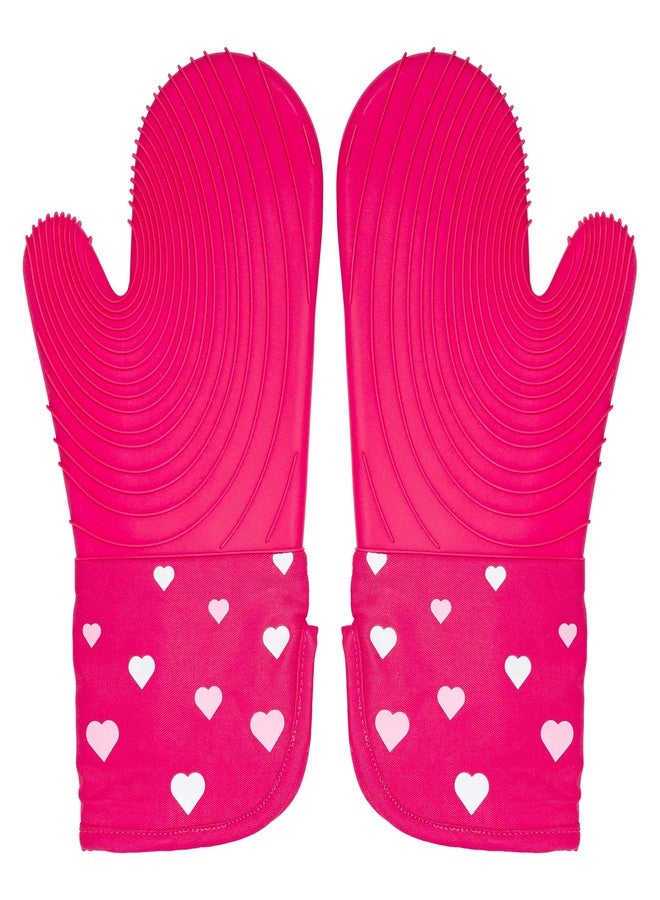 Paris Hilton Oven Mitt Set with Heart Design, Heat Resistant Pot Holders Featuring Non-Slip Textured Silicone Grips, 2-Piece Set, Pink - Image 1