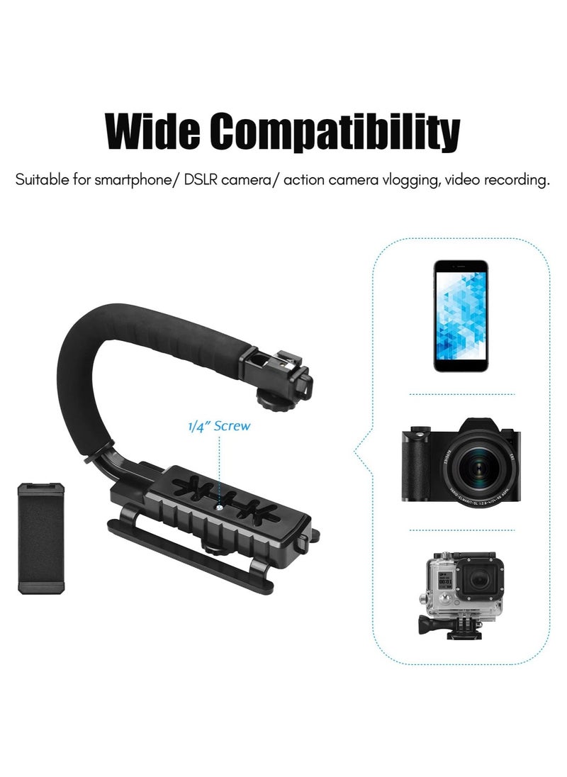 handheld video rig，Universal Video U Grip Handle Handheld Vlog Bracket Stabilizer Kit with LED Video Light Microphone Phone Holder Remoter Shutter for Smartphone Camera Vlogging Video Recording