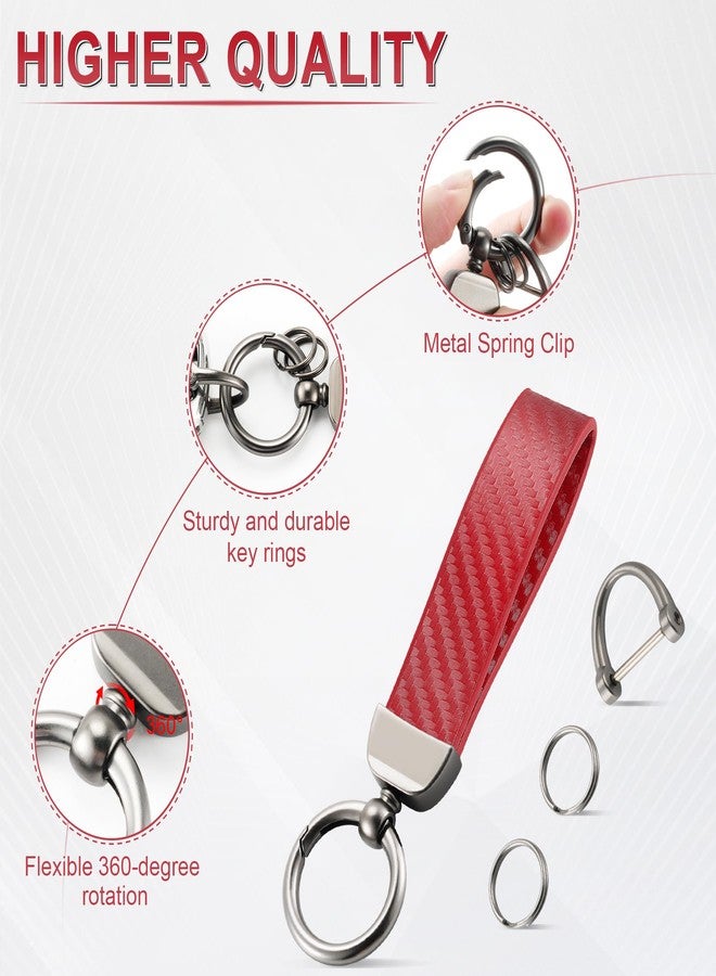 JUSTTOP Leather Keychain, Carbon Fiber Car Key Chain with Anti-Lost D-Ring and 2 Key Ring, Car Accessories, Universal Keychain for Men and Women (Red) - Image 4