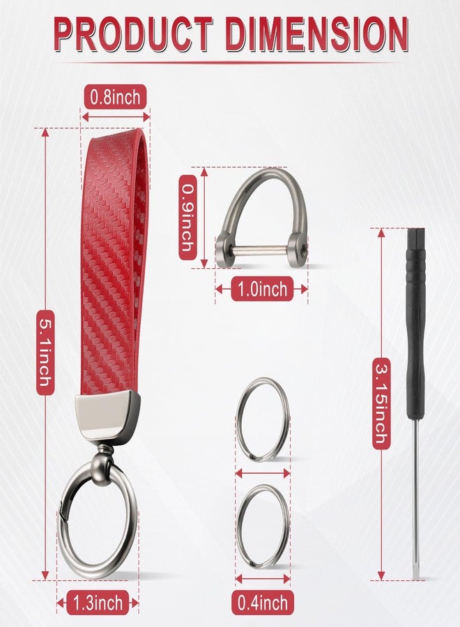 JUSTTOP Leather Keychain, Carbon Fiber Car Key Chain with Anti-Lost D-Ring and 2 Key Ring, Car Accessories, Universal Keychain for Men and Women (Red) - Image 2