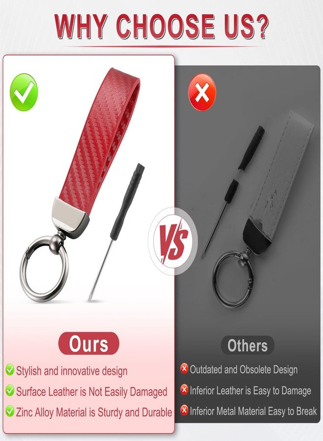 JUSTTOP Leather Keychain, Carbon Fiber Car Key Chain with Anti-Lost D-Ring and 2 Key Ring, Car Accessories, Universal Keychain for Men and Women (Red) - Image 5