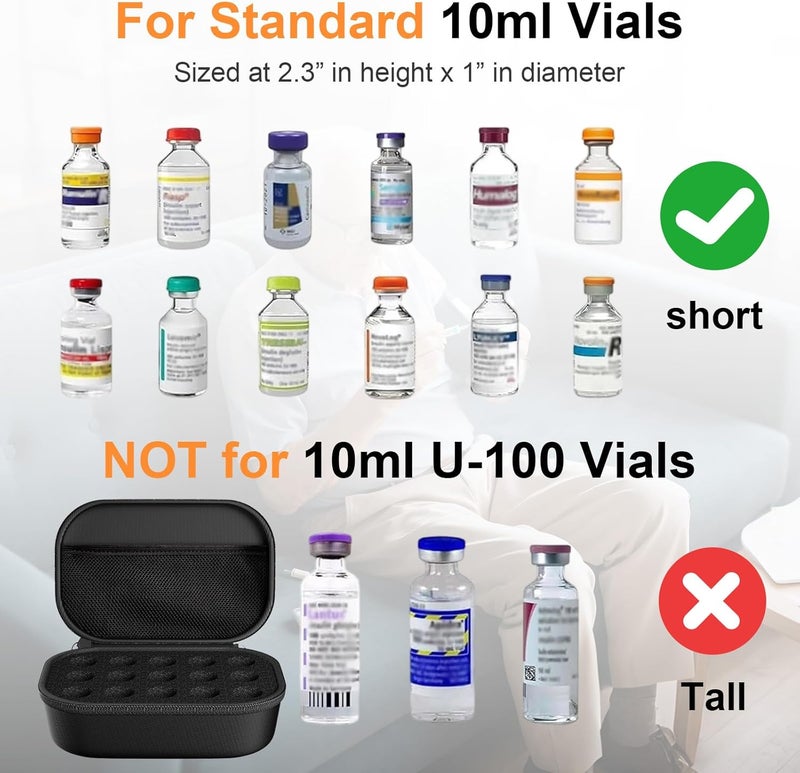 ProCase 15 Slots Insulin Vial Holder for Fridge Peptide Travel Storage Hard Carrying Case for Standard 10ml U100 Vials Bottles Diabetic Supplies Kits Organizer Container with Hand Strap Black - Image 2