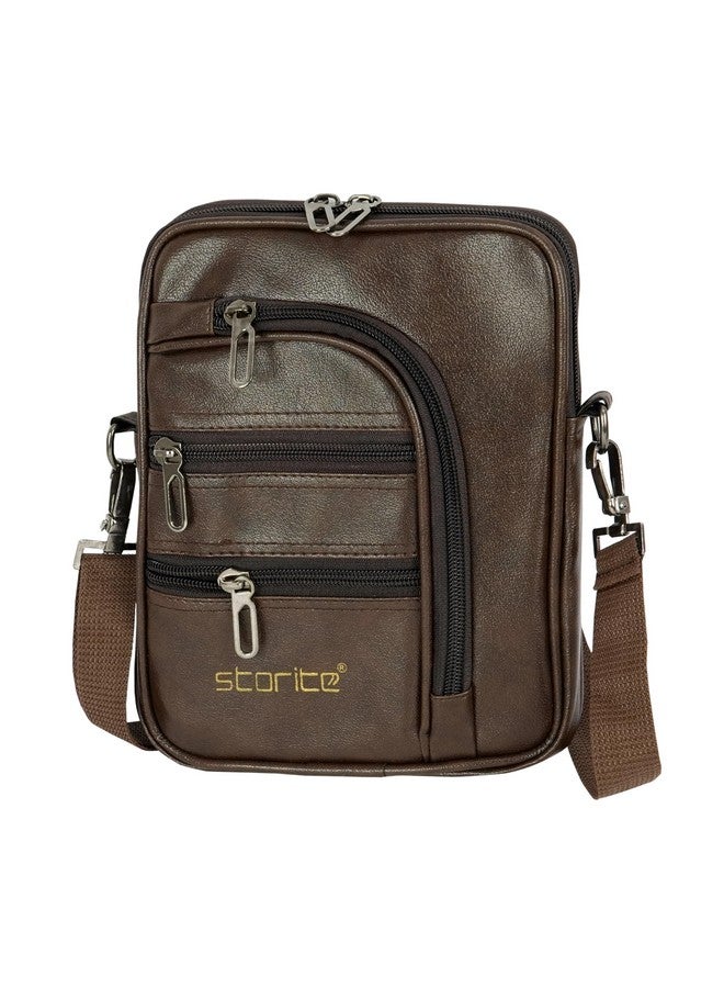 Storite Storite Stylish PU Leather 7 Multi-Pocket Sling Travel Cross Body office Messenger One Side Shoulder Handbag for Men & Women (Brown, 18 x 3.5 x 24 Cm) - Image 1