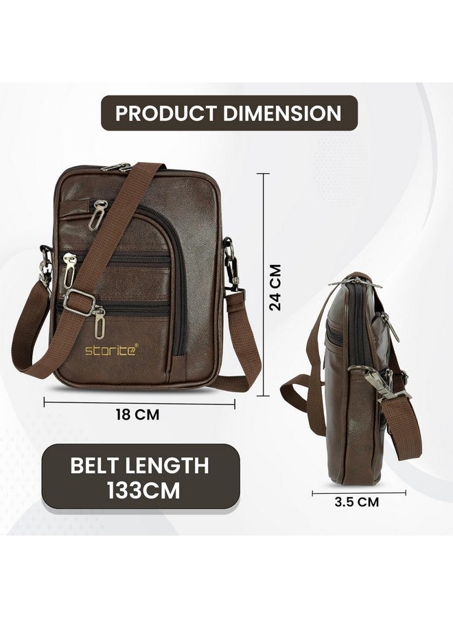 Storite Storite Stylish PU Leather 7 Multi-Pocket Sling Travel Cross Body office Messenger One Side Shoulder Handbag for Men & Women (Brown, 18 x 3.5 x 24 Cm) - Image 2
