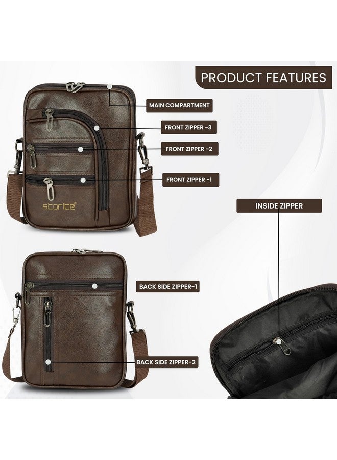Storite Storite Stylish PU Leather 7 Multi-Pocket Sling Travel Cross Body office Messenger One Side Shoulder Handbag for Men & Women (Brown, 18 x 3.5 x 24 Cm) - Image 3