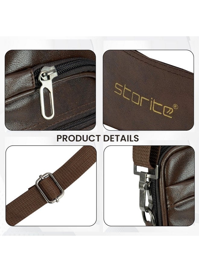 Storite Storite Stylish PU Leather 7 Multi-Pocket Sling Travel Cross Body office Messenger One Side Shoulder Handbag for Men & Women (Brown, 18 x 3.5 x 24 Cm) - Image 4