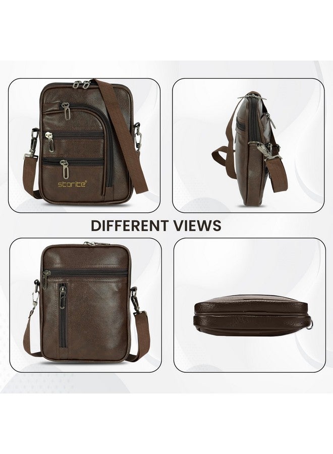 Storite Storite Stylish PU Leather 7 Multi-Pocket Sling Travel Cross Body office Messenger One Side Shoulder Handbag for Men & Women (Brown, 18 x 3.5 x 24 Cm) - Image 5