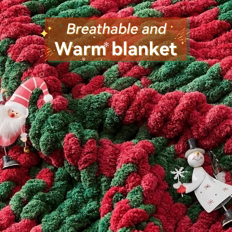 Negwoo Chunky Knit Throw Blanket  40''*50'' Knitted Throw Chenille Blankets for Bed Couch  Handmade Christmas Stripes Crochet Blanket Big Thick Blanket  Machine Washable Cute Comfy Blanket for Home Decor - Image 3