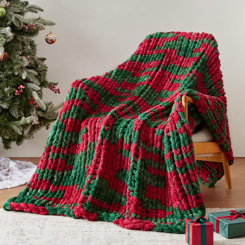 Negwoo Chunky Knit Throw Blanket  40''*50'' Knitted Throw Chenille Blankets for Bed Couch  Handmade Christmas Stripes Crochet Blanket Big Thick Blanket  Machine Washable Cute Comfy Blanket for Home Decor - Image 5