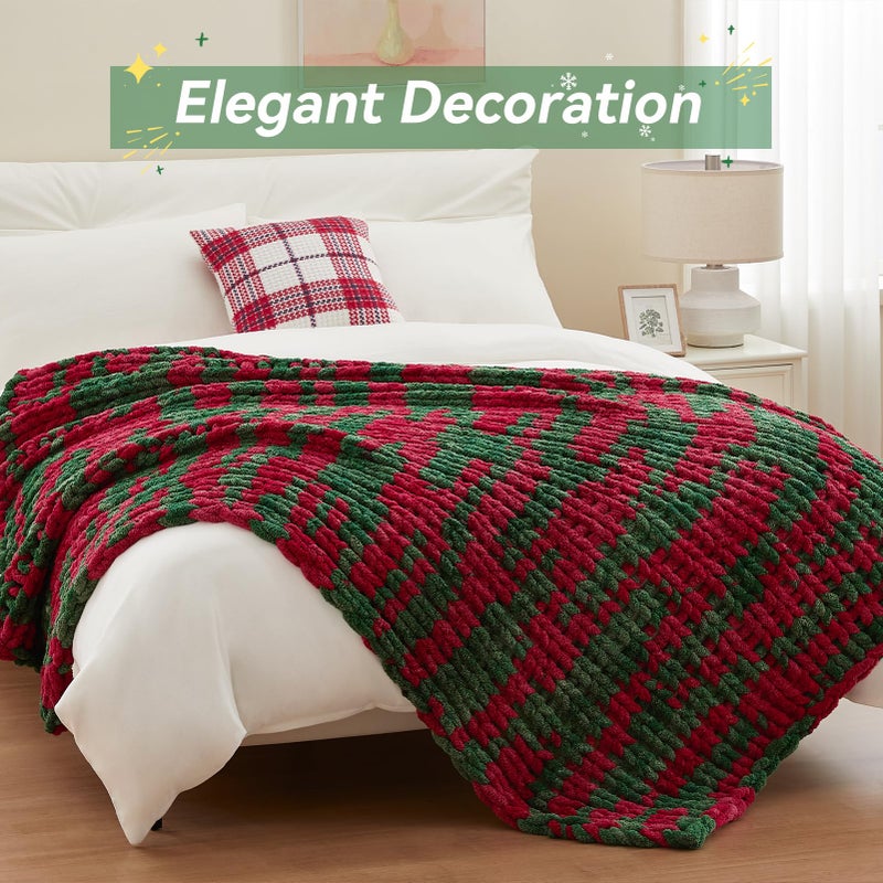Negwoo Chunky Knit Throw Blanket  40''*50'' Knitted Throw Chenille Blankets for Bed Couch  Handmade Christmas Stripes Crochet Blanket Big Thick Blanket  Machine Washable Cute Comfy Blanket for Home Decor - Image 2