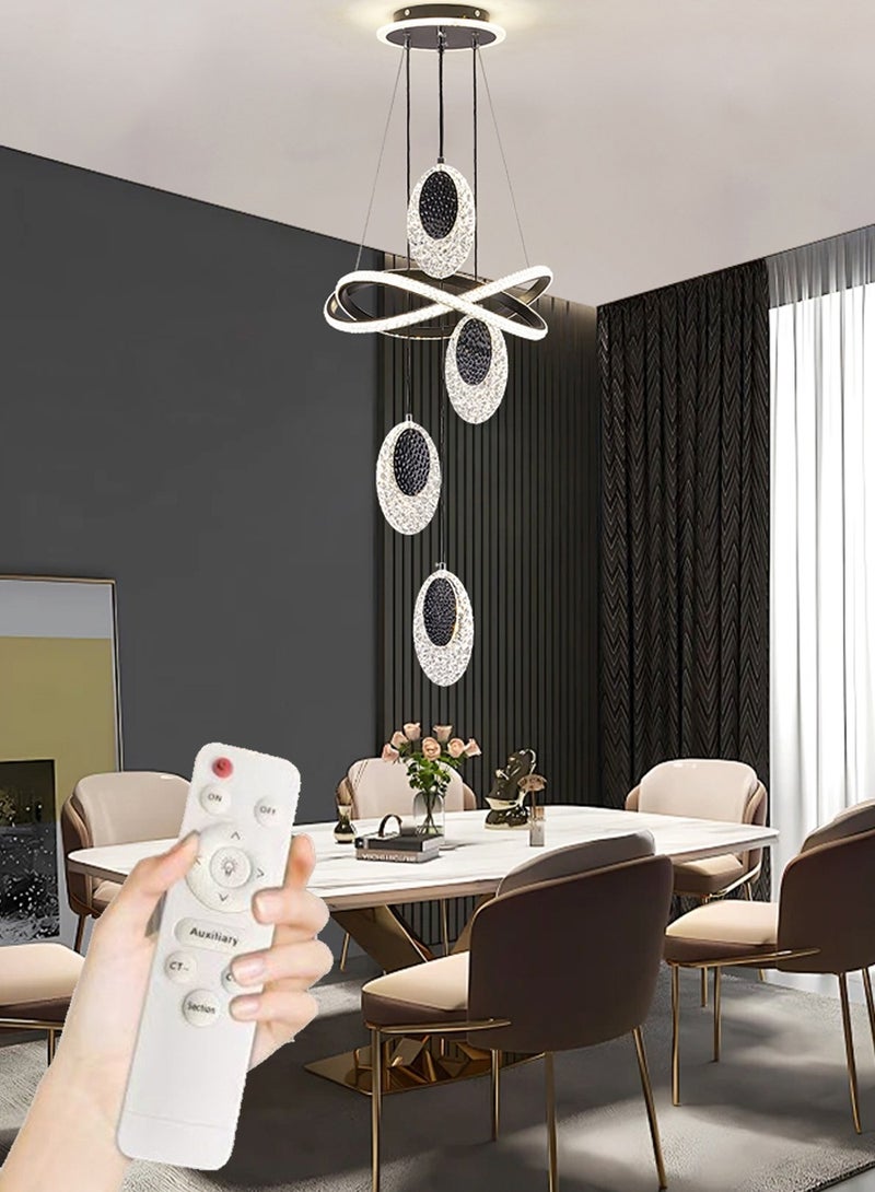 A fashionable LED pendant light with 4 pie-shaped lamp heads, available in three light colors and with adjustable height. Suitable for living rooms, dining rooms, bedrooms and living areas. - Image 1