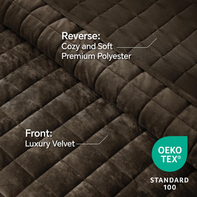 BEDELITE Velvet Quilt Set King Size - Luxury Velvet Comforter Bedding Set 3 Pieces, Lightweight Soft Cozy Mocha Brown Oversized Bedspread Coverlet for All Seasons with 2 Pillow Shams - Image 3
