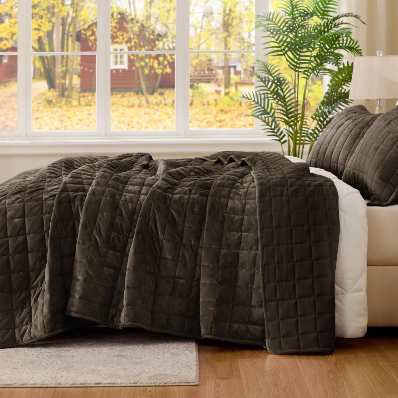 BEDELITE Velvet Quilt Set King Size - Luxury Velvet Comforter Bedding Set 3 Pieces, Lightweight Soft Cozy Mocha Brown Oversized Bedspread Coverlet for All Seasons with 2 Pillow Shams - Image 5