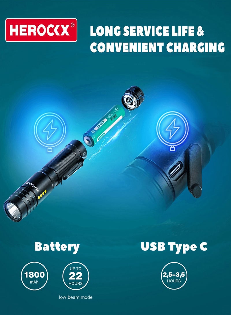هيروكس مصباح يدوي للتخييم | مصباح يدوي قابل لإعادة الشحن بخمسة أوضاع LED، مصباح يدوي تكتيكي عالي الإضاءة، 20000 لومن، تقريب قوي 500 متر، IPX 65، بطارية 1800 مللي أمبير/ساعة، مناسب للمشي والتخييم - Image 3