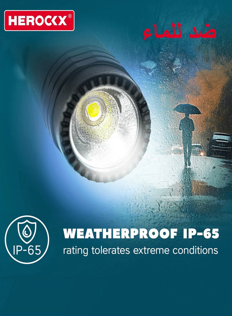 هيروكس مصباح يدوي للتخييم | مصباح يدوي قابل لإعادة الشحن بخمسة أوضاع LED، مصباح يدوي تكتيكي عالي الإضاءة، 20000 لومن، تقريب قوي 500 متر، IPX 65، بطارية 1800 مللي أمبير/ساعة، مناسب للمشي والتخييم - Image 5