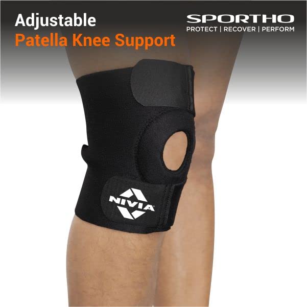 Nivia Basic Patella Knee Support with Adjustable Velcro Strap for Men & Women, Compression Knee Band, Provides Compression & Stability, Ideal for Running, Gym, Sports, Black (Single Piece) - Image 3