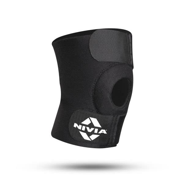 Nivia Basic Patella Knee Support with Adjustable Velcro Strap for Men & Women, Compression Knee Band, Provides Compression & Stability, Ideal for Running, Gym, Sports, Black (Single Piece) - Image 1