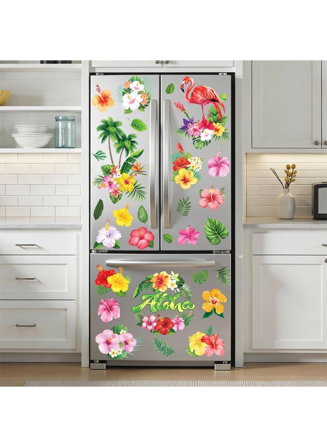9 Sheets Summer Window Clings, 72 PCS Double Sided Tropical Hibiscus Flower Window Stickers Hawaii Palm Leaves Glass Stickers for Summer Hawaiian Party Decor Supplies - Image 4