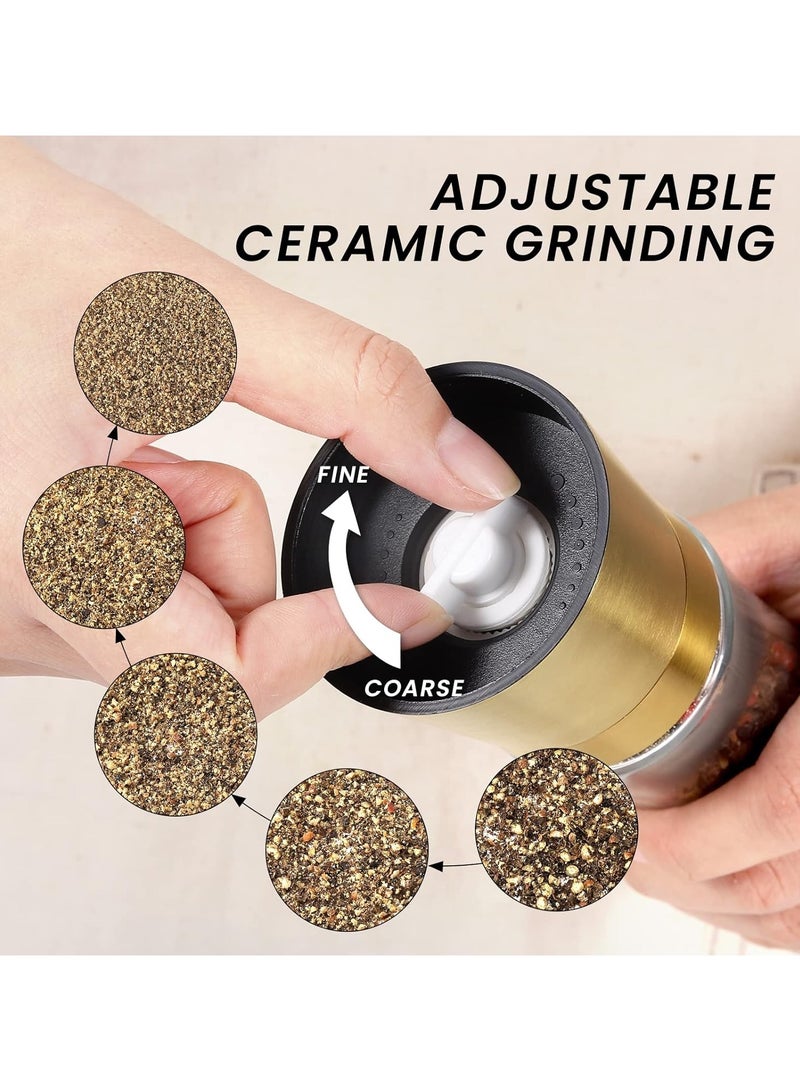 عام مجموعة مطحنة الملح والفلفل من الفولاذ المقاوم للصدأ مع محدد سيراميك قابل للتعديل للخشونة، مطحنة ملح وفلفل الأسود. - Image 4