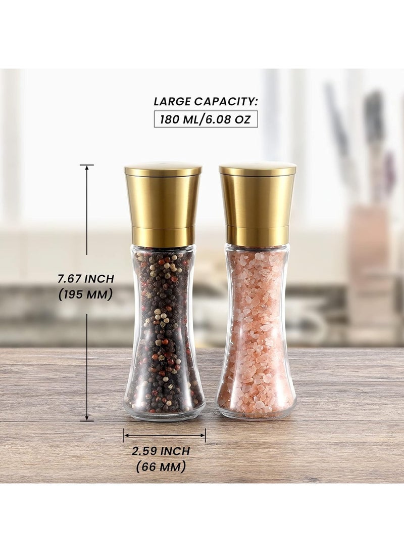 عام مجموعة مطحنة الملح والفلفل من الفولاذ المقاوم للصدأ مع محدد سيراميك قابل للتعديل للخشونة، مطحنة ملح وفلفل الأسود. - Image 5