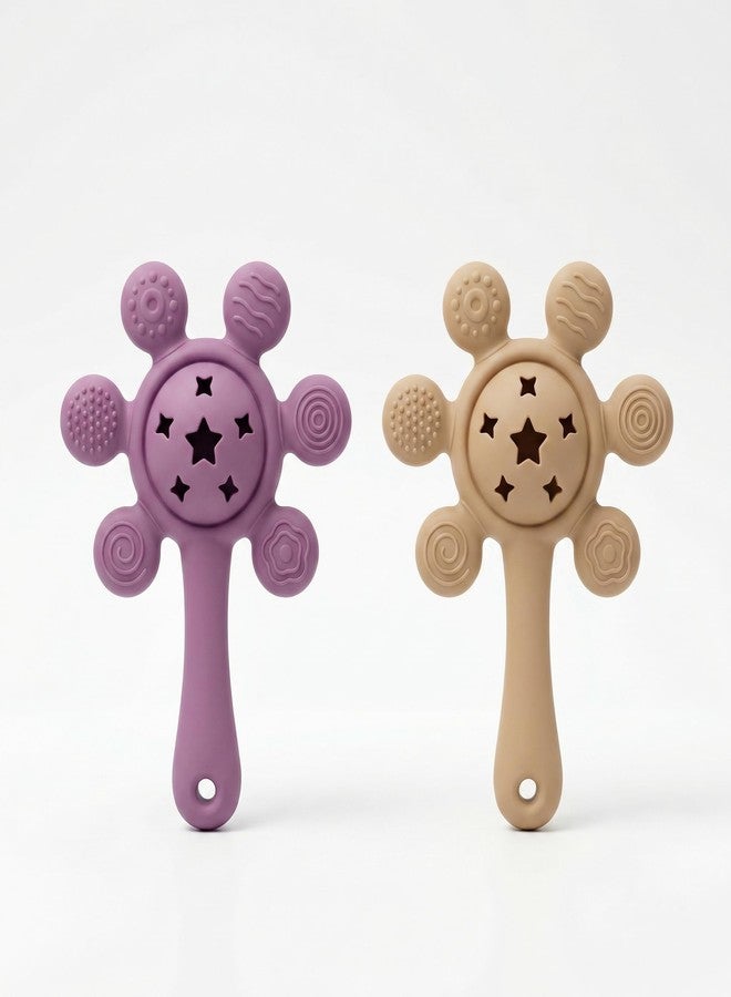 NVS KIDS Teether for Baby | Musical Rattle Teethers for 3 to 24 Months | Silicone Rattle Teether | BPA-Free for Easy Teething | Jhunjuna, Baby Feeding Toys (Purple-Beige)