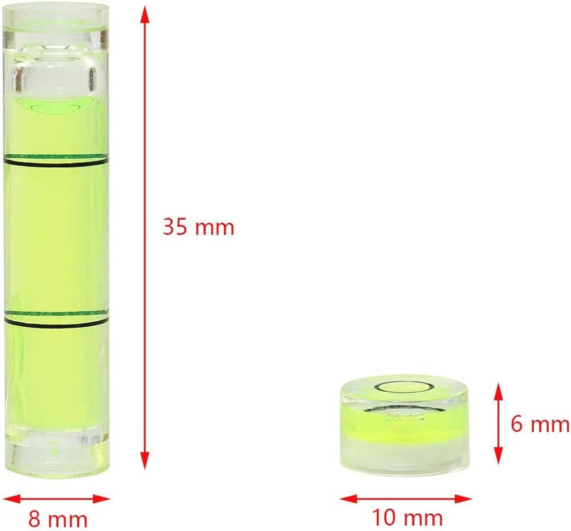 klarako 10pcs Bubble Levels (4 x Circular Mini Spirit Level Bullseye Level Measurement Instrument + 6 x Cylindrical Bubble Spirit Level Vials) - Image 2
