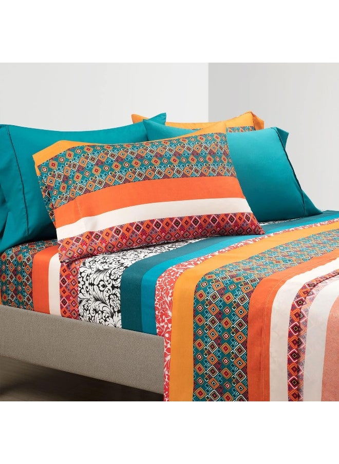 Lush Decor Lush Decor Boho Stripe Soft Sheet 6 Piece Set, King, Turquoise & Tangerine  - Image 1