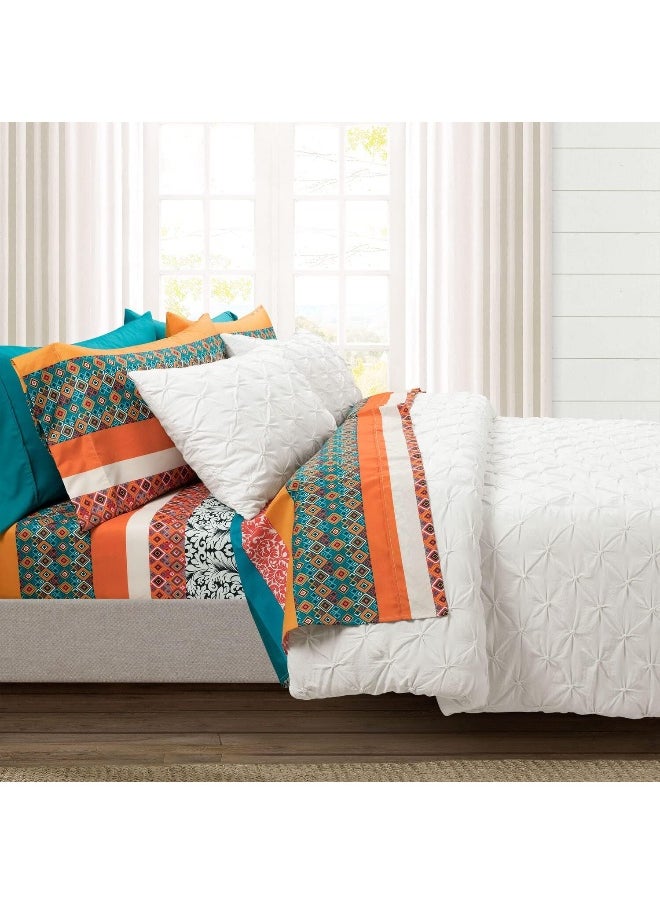 Lush Decor Lush Decor Boho Stripe Soft Sheet 6 Piece Set, King, Turquoise & Tangerine  - Image 2