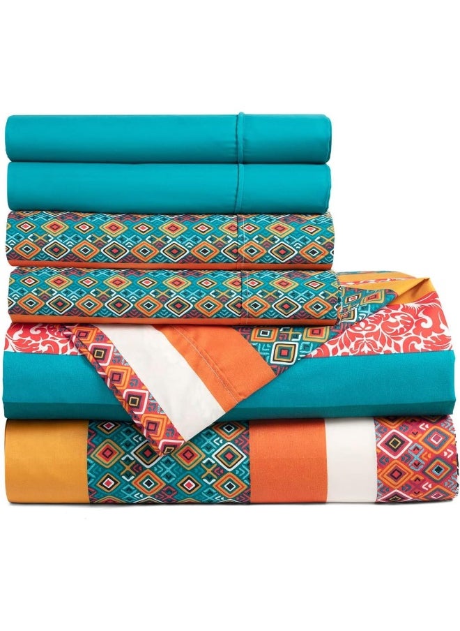 Lush Decor Lush Decor Boho Stripe Soft Sheet 6 Piece Set, King, Turquoise & Tangerine  - Image 3