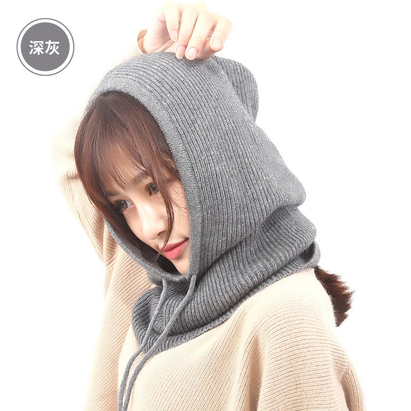 Hat Thickened Warm Knitted Woolen Hat Ear Protection Neck Scarf All-In-One Multi-Functional Hood - Image 1