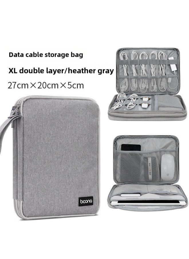 Generic Bag Data Cable Storage Headset Ipad Tablet Mobile Phone Charging Treasure Digital Portable Protective Case-Color:Plus Size Double-Gray  - Image 1