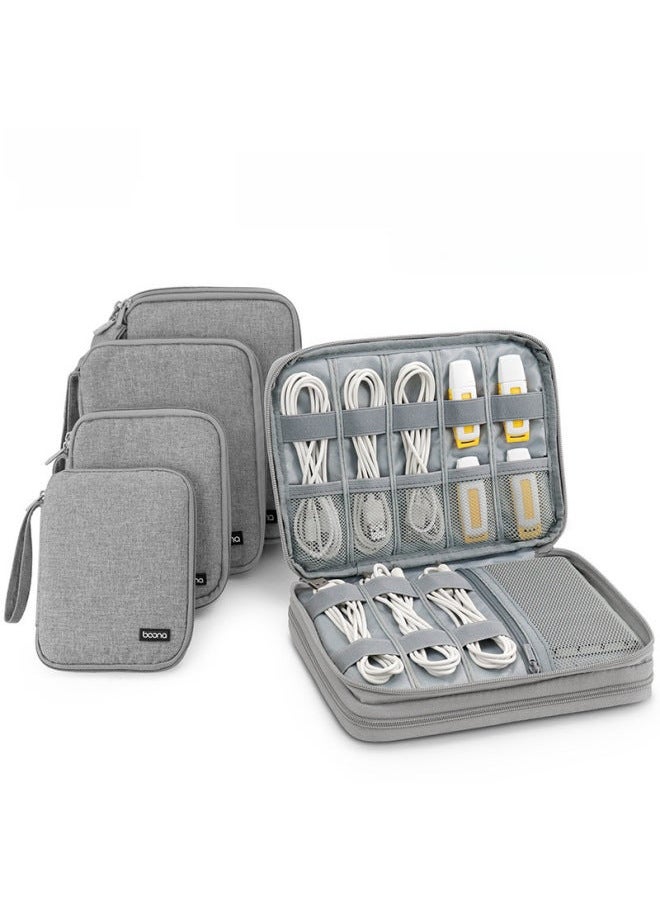 Generic Bag Data Cable Storage Headset Ipad Tablet Mobile Phone Charging Treasure Digital Portable Protective Case-Color:Plus Size Double-Gray  - Image 2