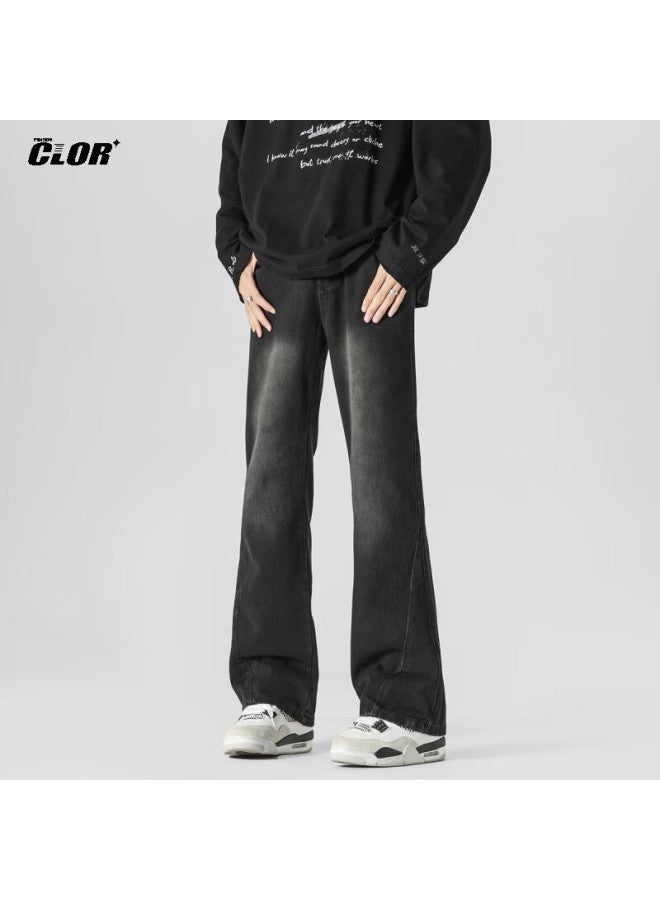 Clor Men's Spring And Summer Straight-leg Jeans American Style Vintage Loose Casual Flared Pants Nz08 Black 2XL - Image 2