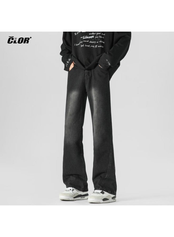 Clor Men's Spring And Summer Straight-leg Jeans American Style Vintage Loose Casual Flared Pants Nz08 Black 2XL - Image 1