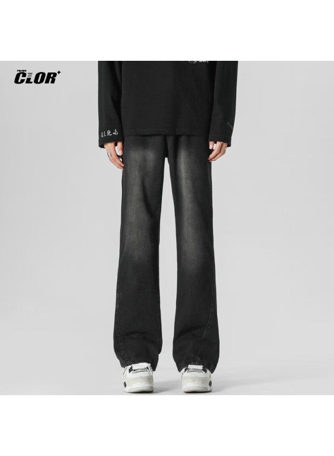 Clor Men's Spring And Summer Straight-leg Jeans American Style Vintage Loose Casual Flared Pants Nz08 Black 2XL - Image 4