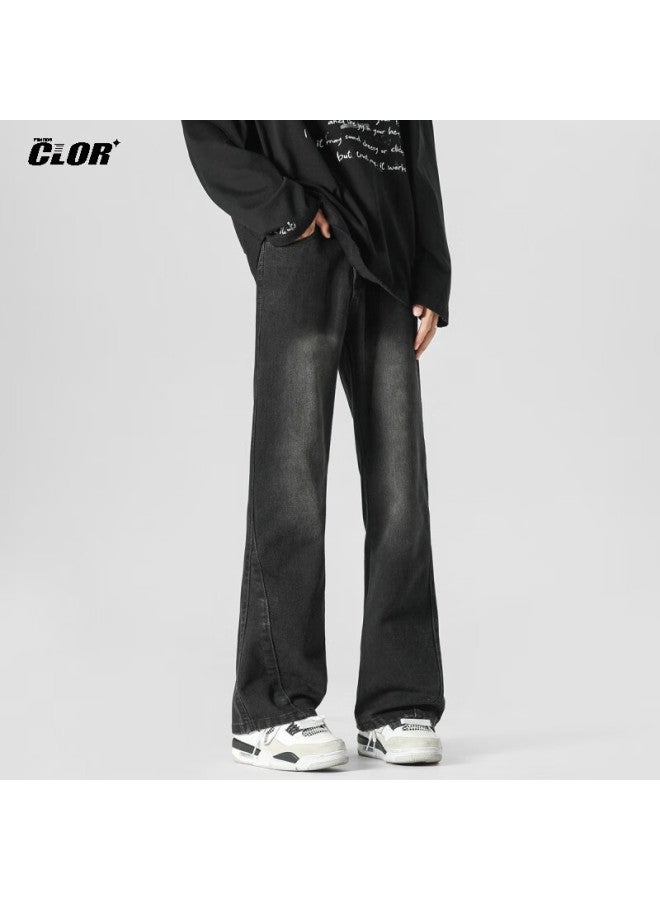 Clor Men's Spring And Summer Straight-leg Jeans American Style Vintage Loose Casual Flared Pants Nz08 Black 2XL - Image 5